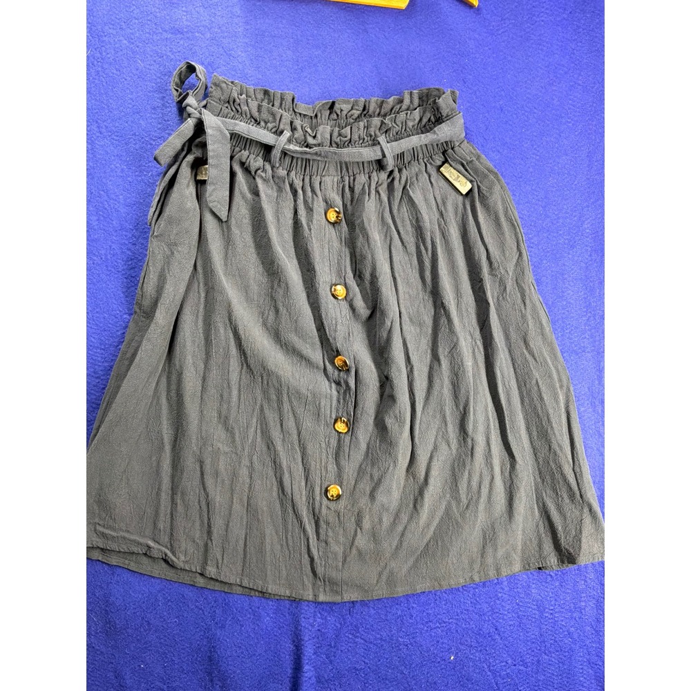 Cottagecore Womens Naggoo Paperbag Waist Button Front Skirt L Gray
